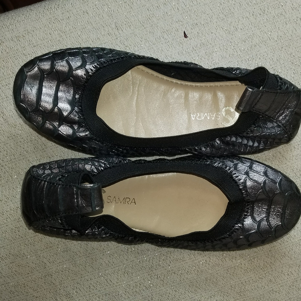 Black and silver iridescent ballet slippers